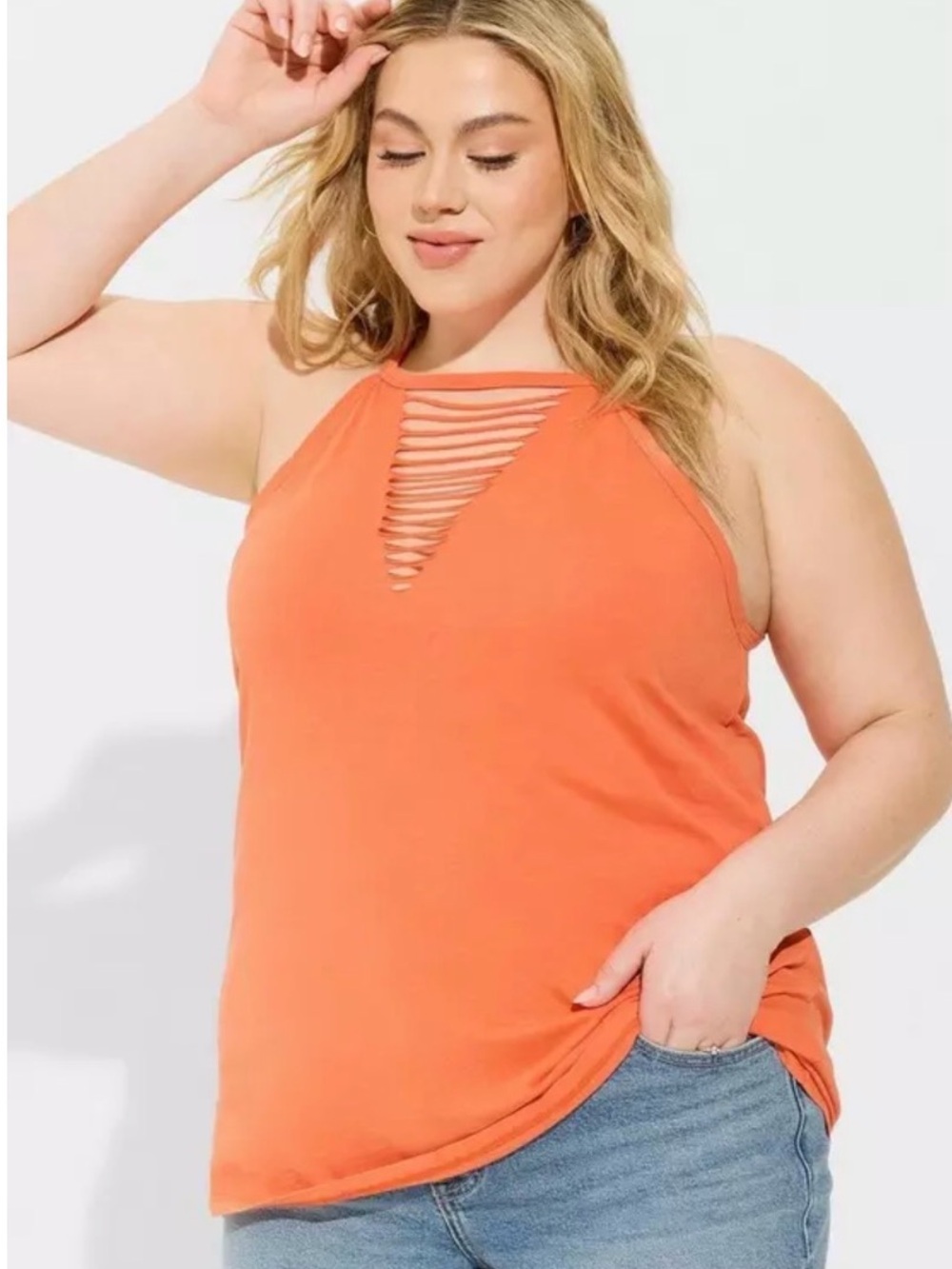 torrid Strappy Ladder Cutout Halter Tank — Orange